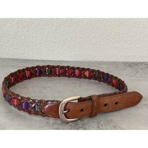 Fossil Vintage Y2K Women’s Leather Belt 37 Brown Woven Adjustable Boho Western